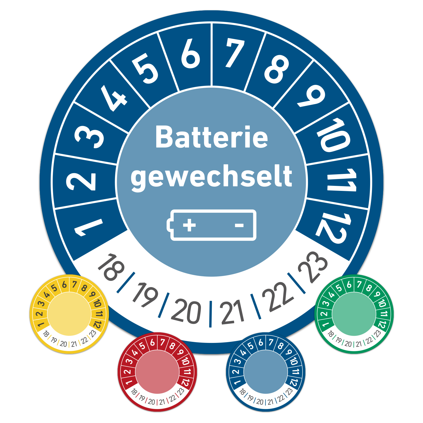 BATTERIE-GEWECHSELT_blau Prüftermin Batterie gewechselt Prüfplakette witterungsbeständig