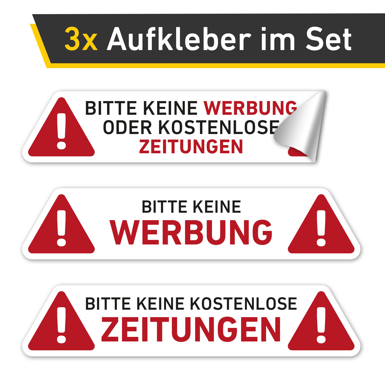 3x keine Werbung, keine Zeitungen, keine Reklame, Briefkasten, Aufkleber, 10x2cm