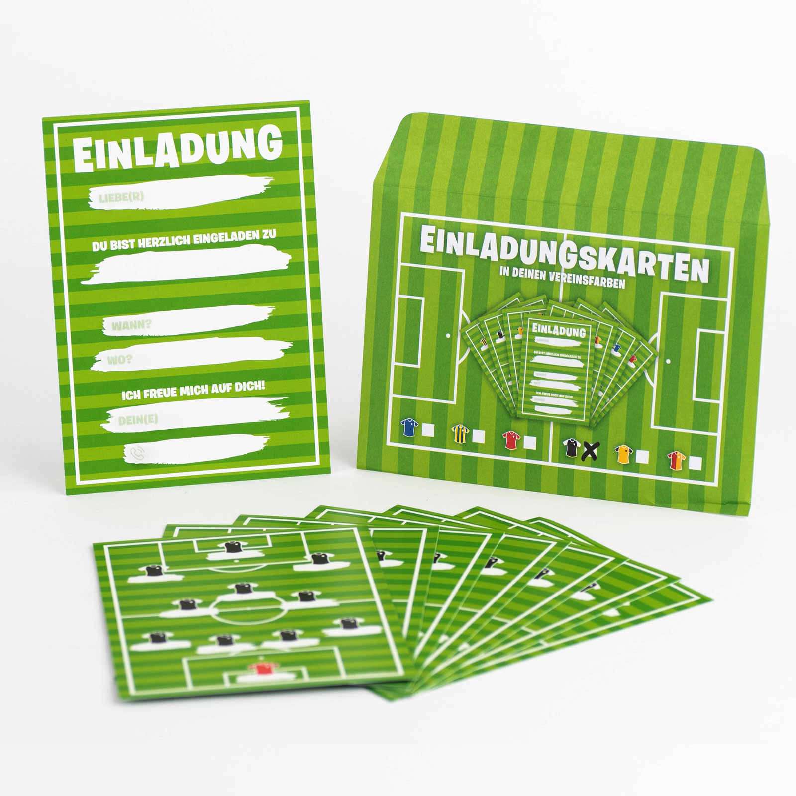 8x Einladungskarten Fußball Kinder Geburtstag Party Spielfeld Soccer Aufstellung