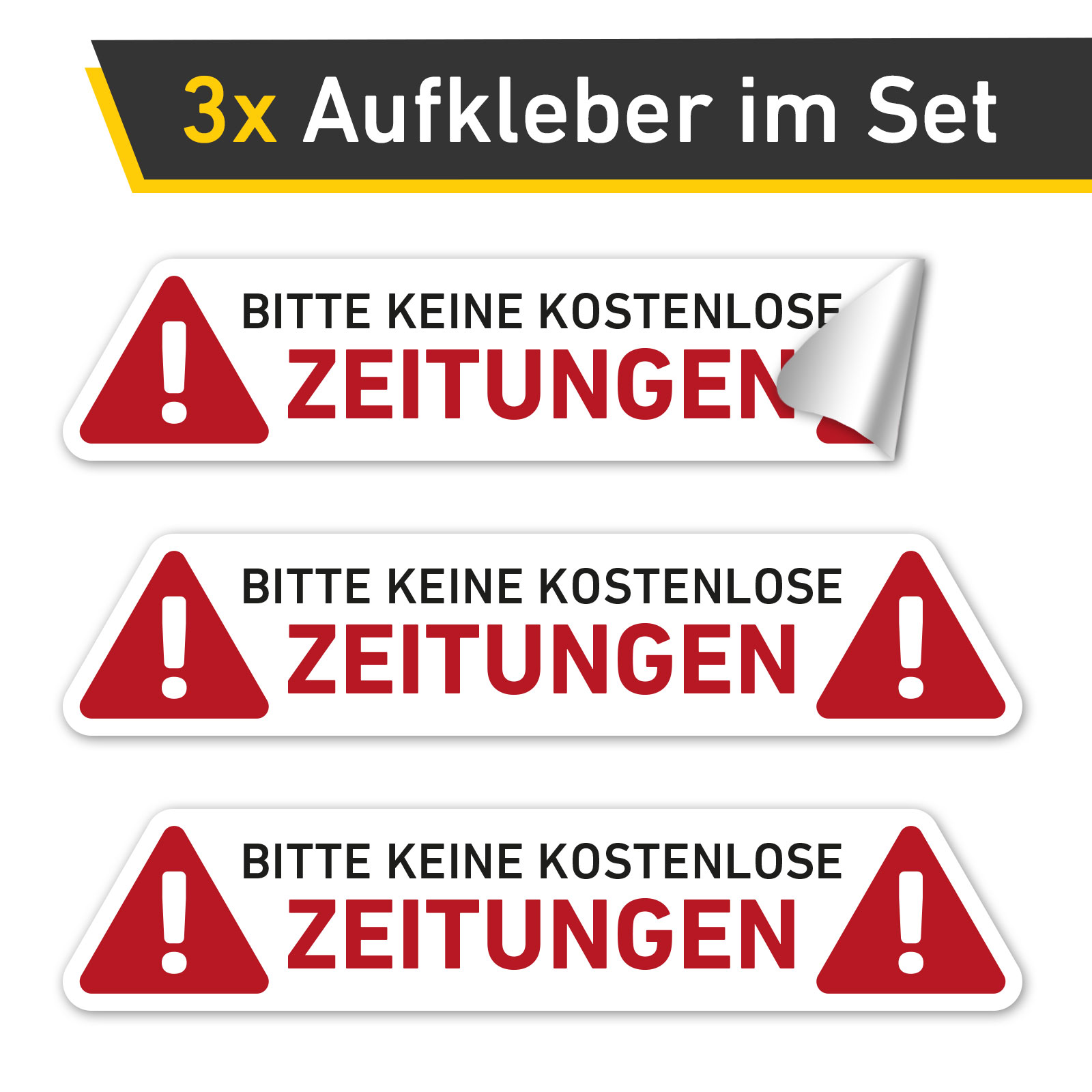 3x keine Werbung, keine Zeitungen, keine Reklame, Briefkasten, Aufkleber, 10x2cm