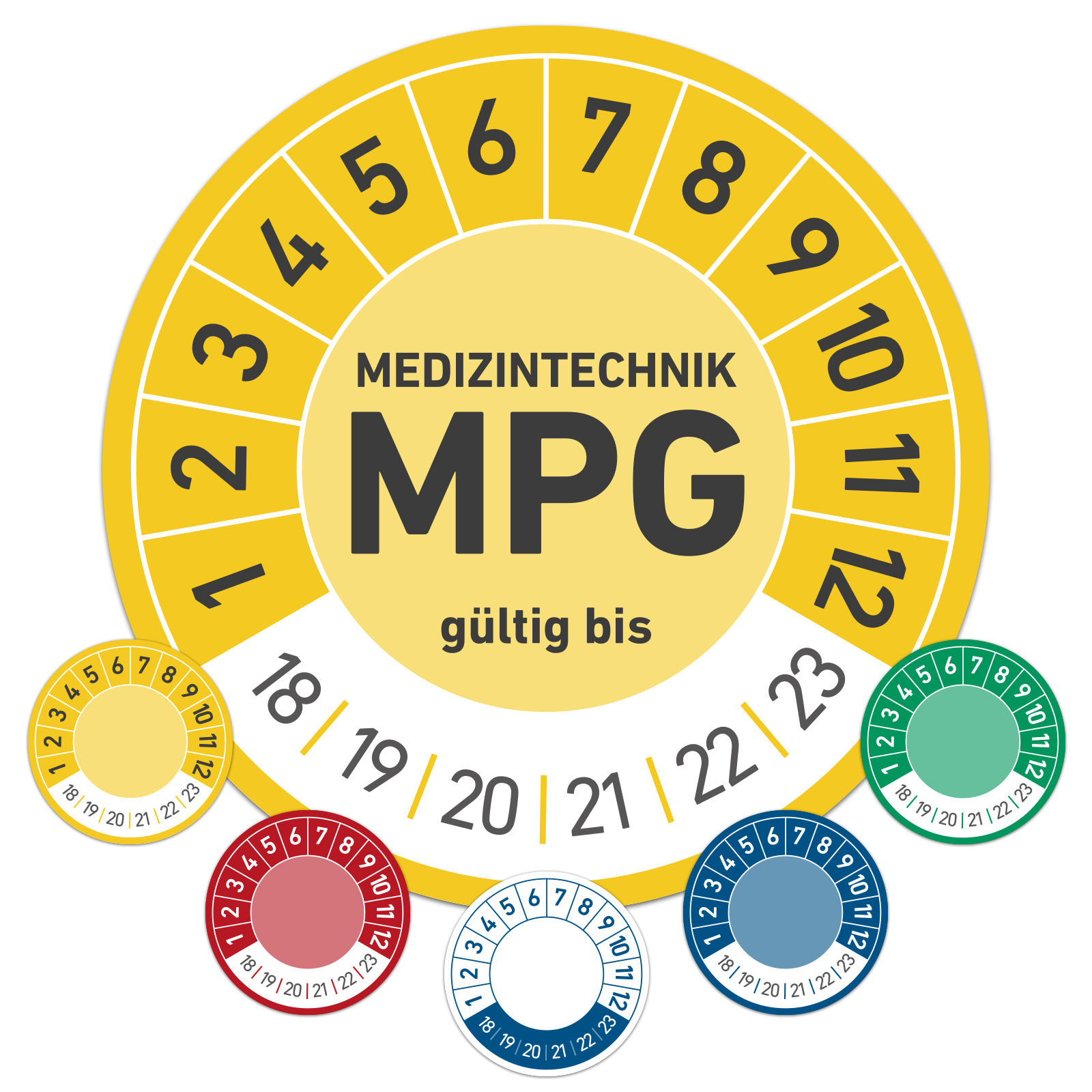 MPG_gelb MPG Medizintechnik Prüfplakette Wartungsplakette 30mm 20mm