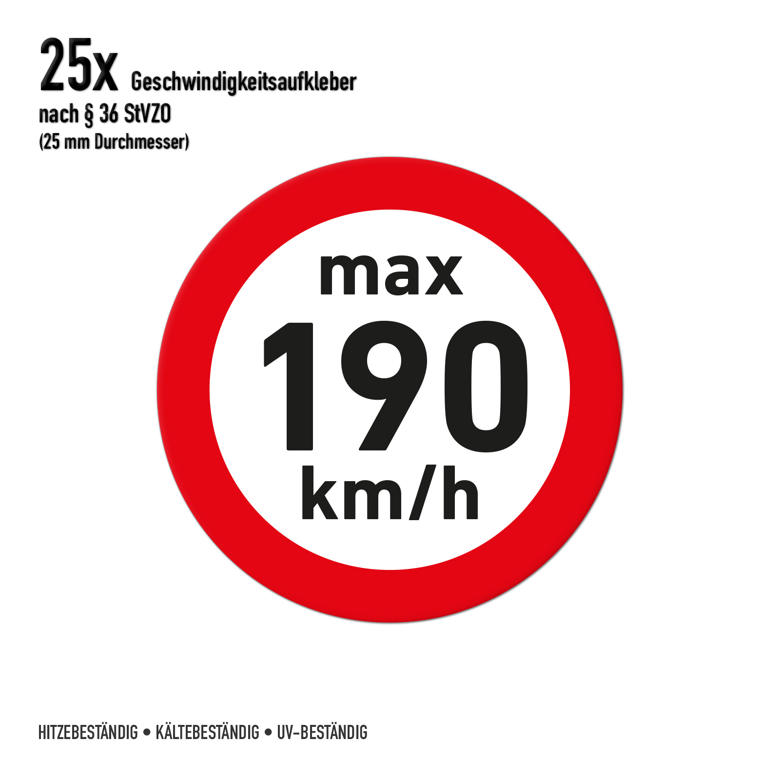 Geschwindigkeitsaufkleber Winterreifen 190 km/h 2,5cm Durchmesser