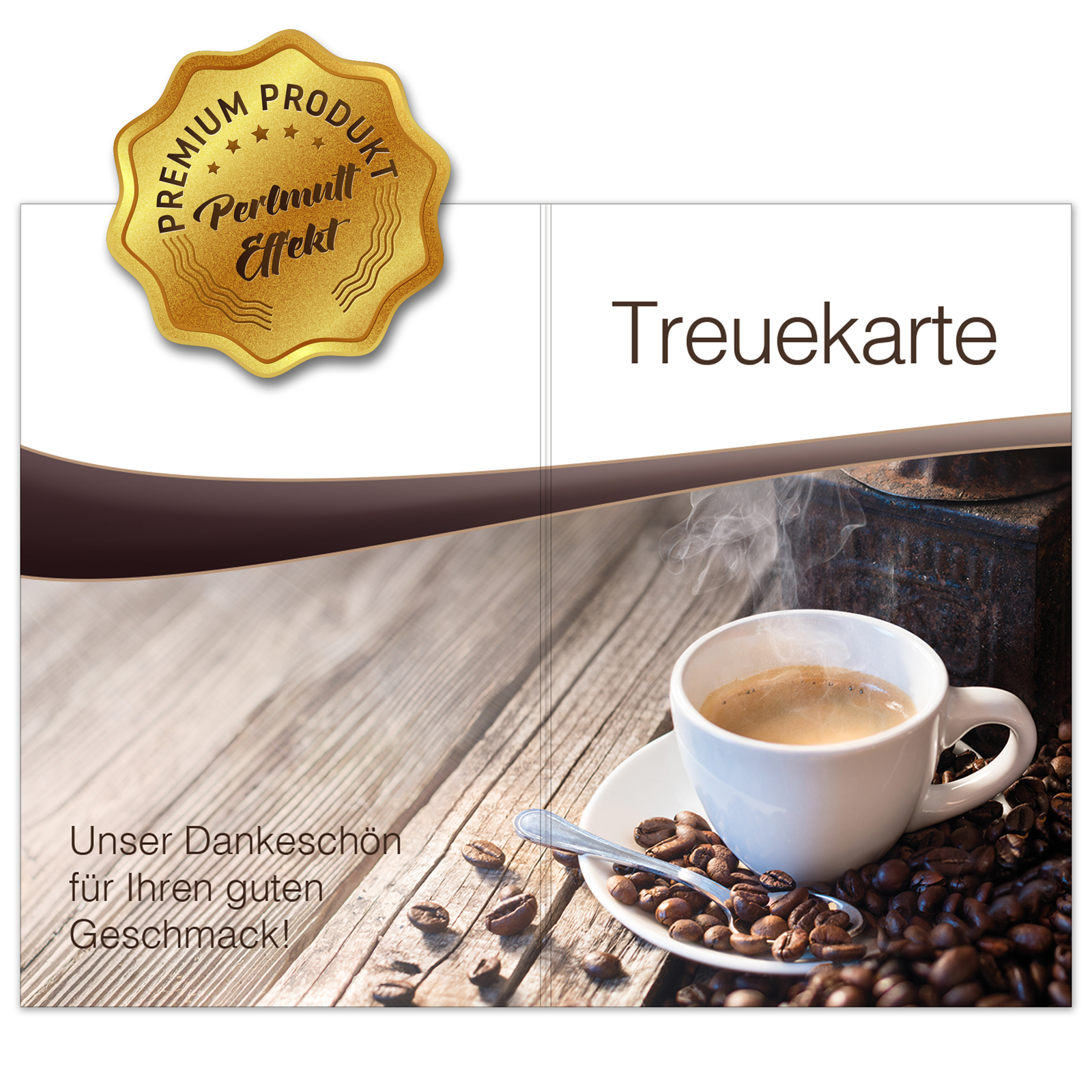 Treuekarte Bonuskarte "Kaffee" Klappkarte Kundenkarte Premium Perlmutt Papier