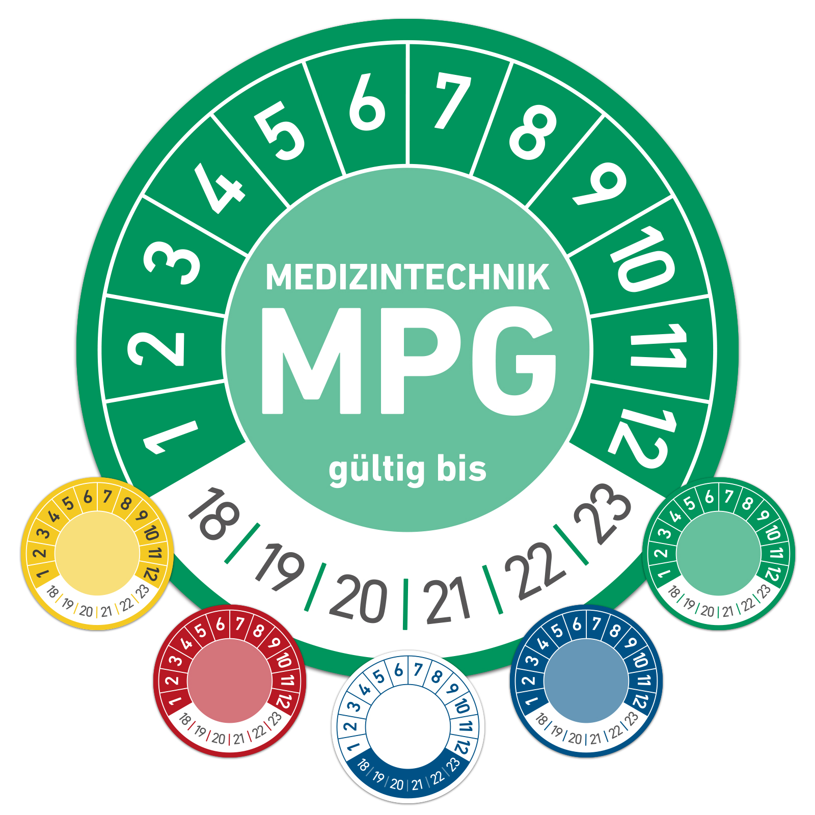 MPG_gruen MPG Medizintechnik Prüfplakette Wartungsplakette 30mm 20mm
