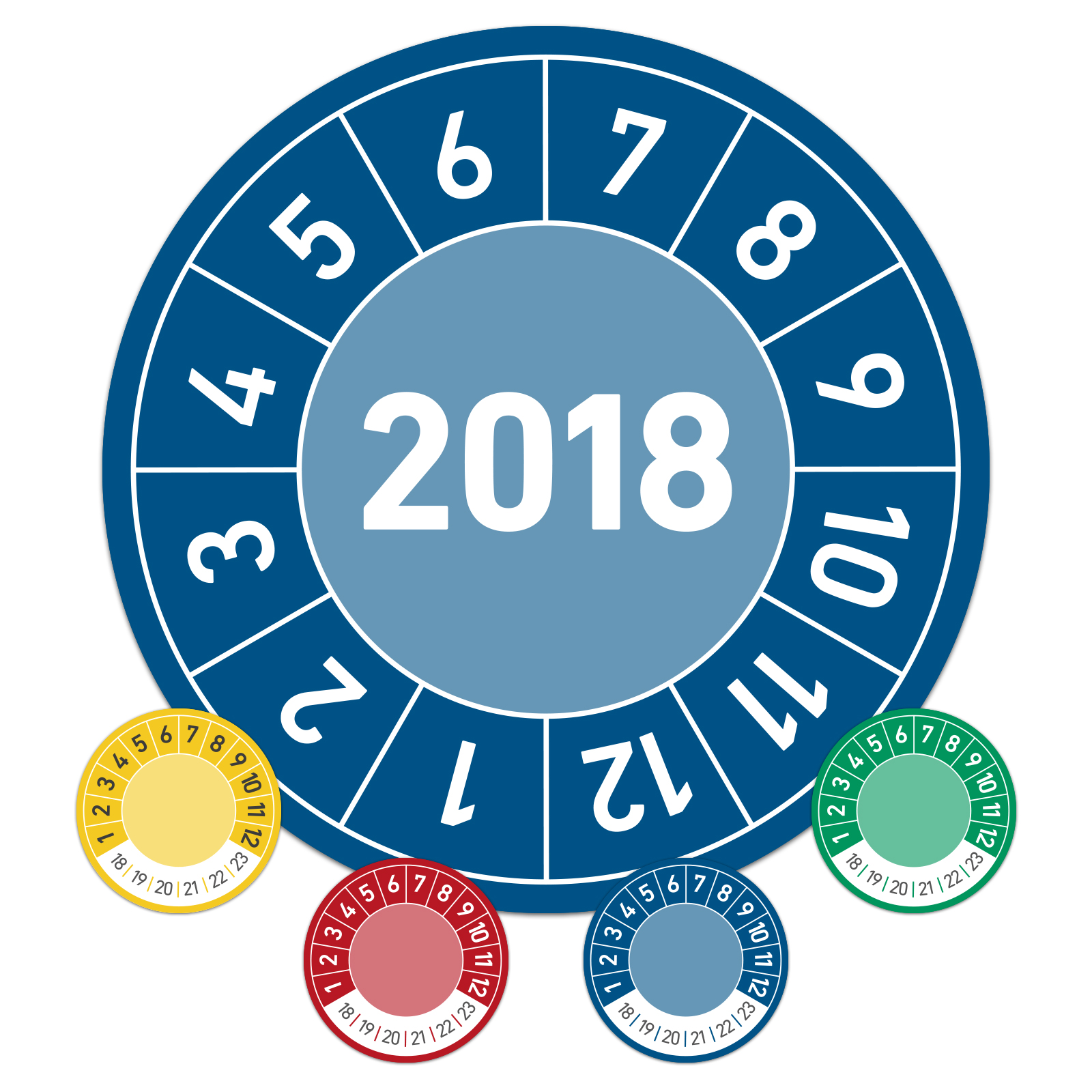 2018_blau Prüftermin für das Jahr 2018 Jahresprüfplakette Wartungsplakette