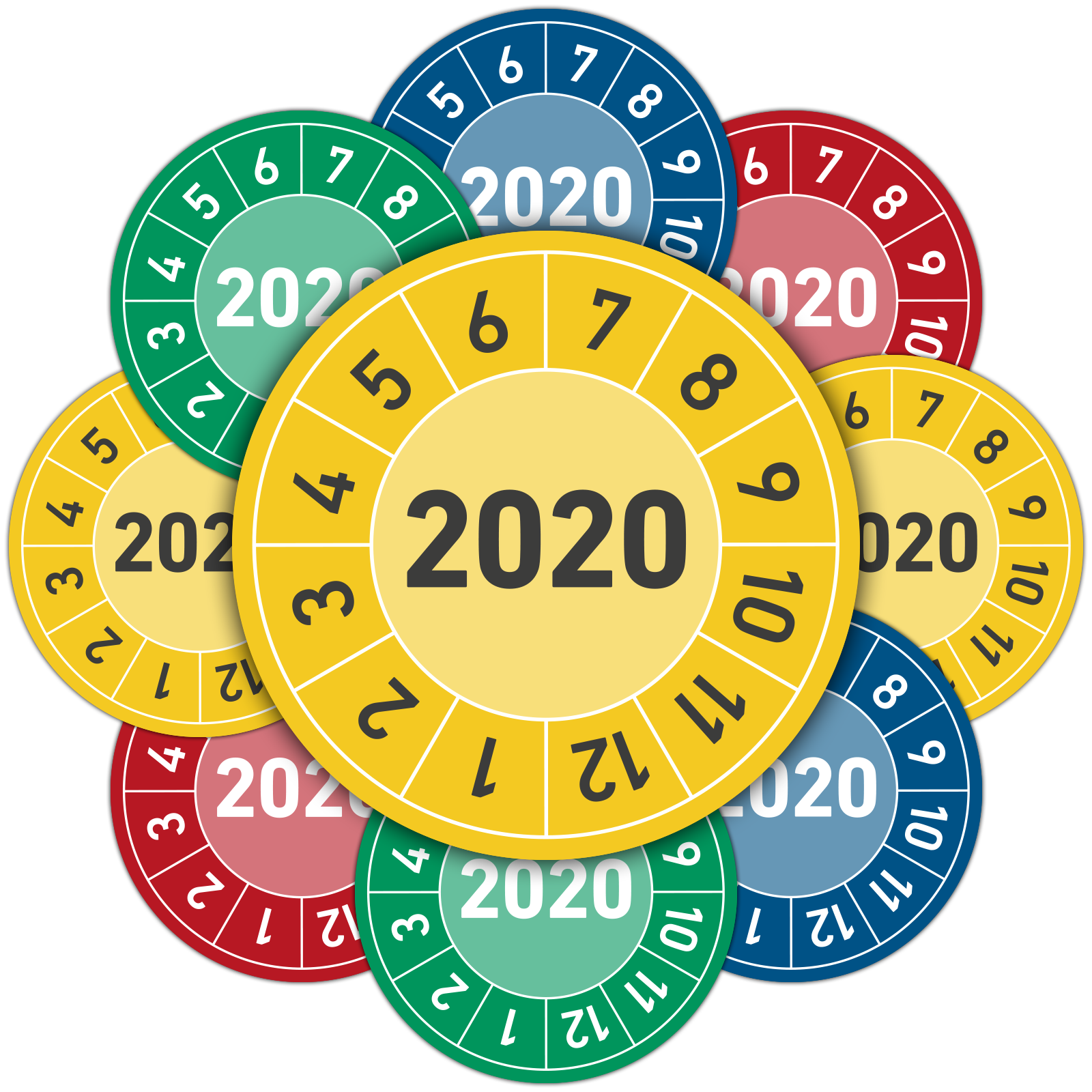 Grundplaketten 20 mm + Prüfplaketten 20mm + Lochzange Set Prüftermin Prüfetikett