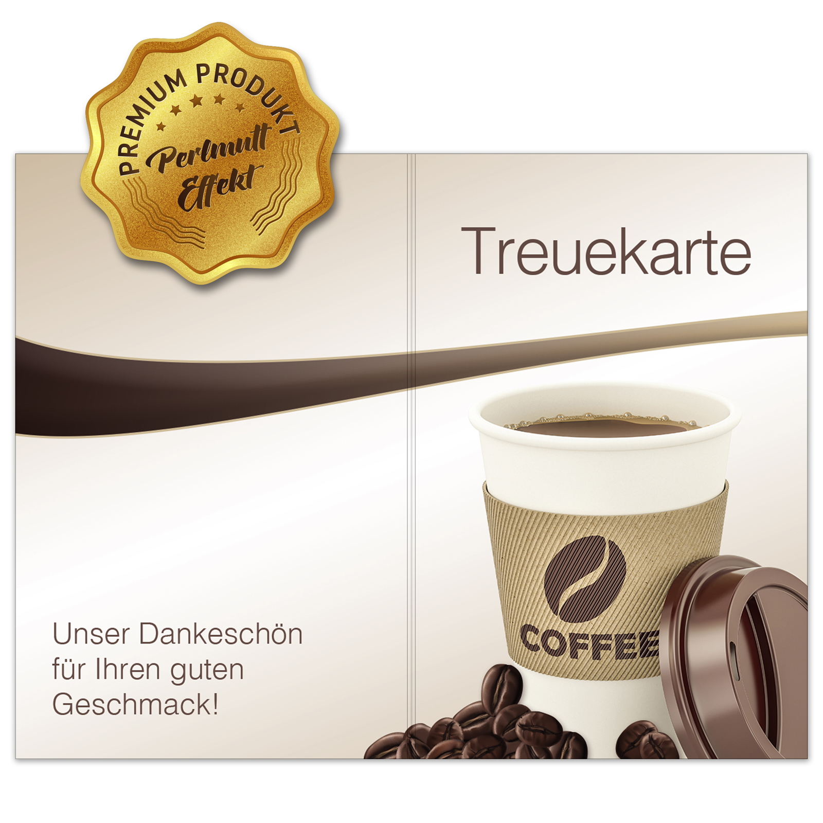 Treuekarte Bonuskarte "Kaffee to go" Klappkarte Kundenkarte Premium Perlmutt Papier