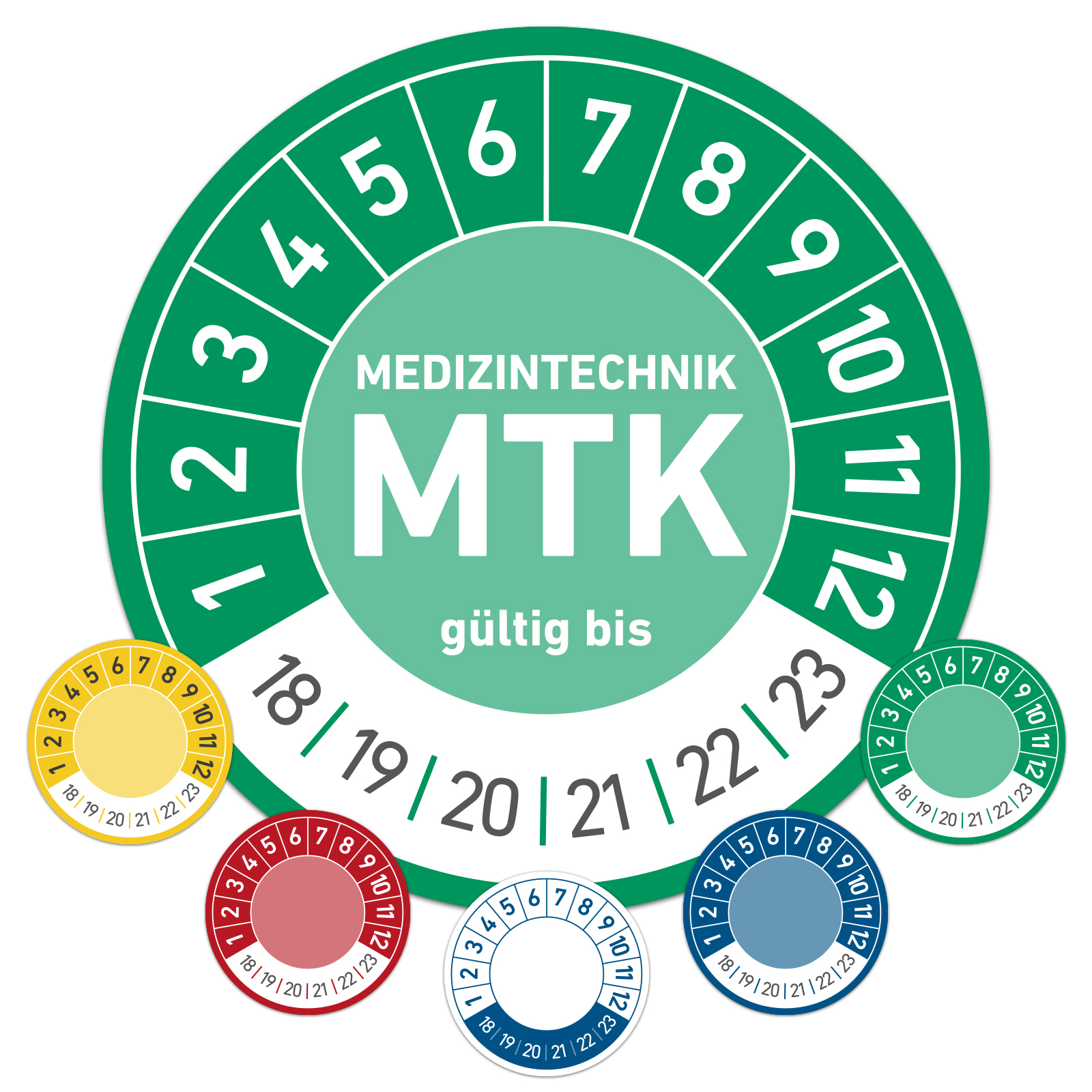 MTK_gruen MTK Medizintechnik Prüfplakette Wartungsplakette 30mm 20mm