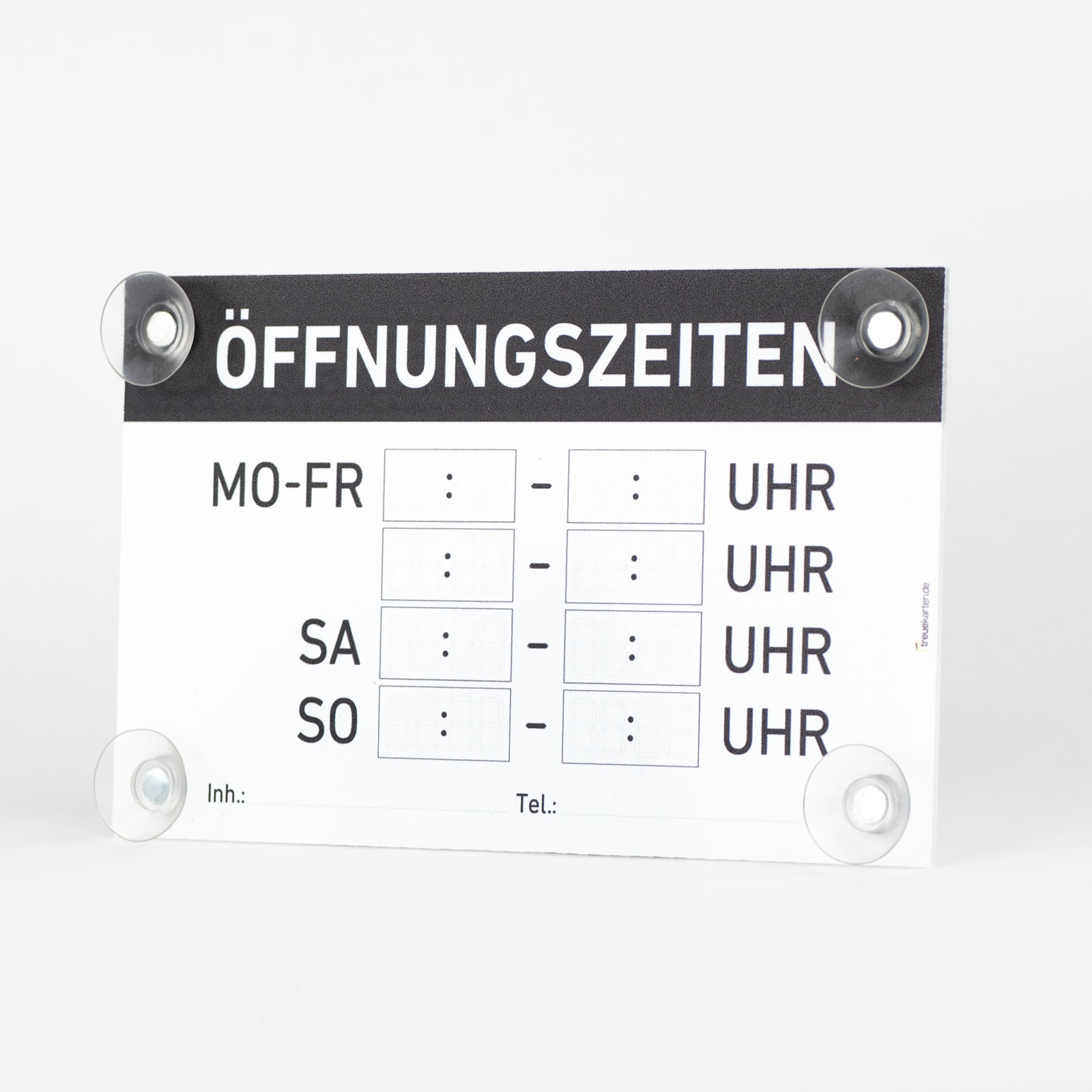 Saugnapfschild "Öffnungszeiten" Hohlkammerplatte 3mm, 25x15cm