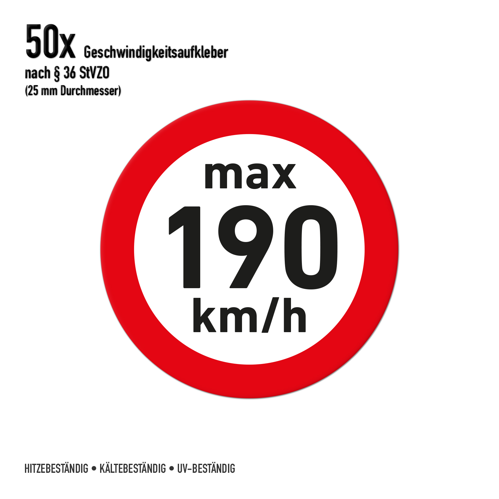 Geschwindigkeitsaufkleber Winterreifen 190 km/h 2,5cm Durchmesser