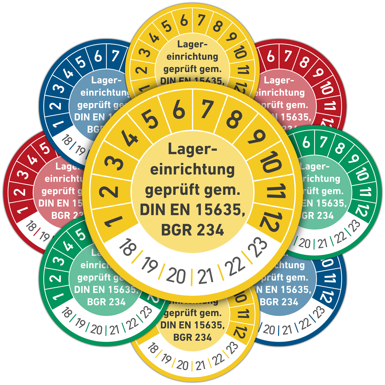 Grundplaketten 20 mm + Prüfplaketten 20mm + Lochzange Set Prüftermin Prüfetikett