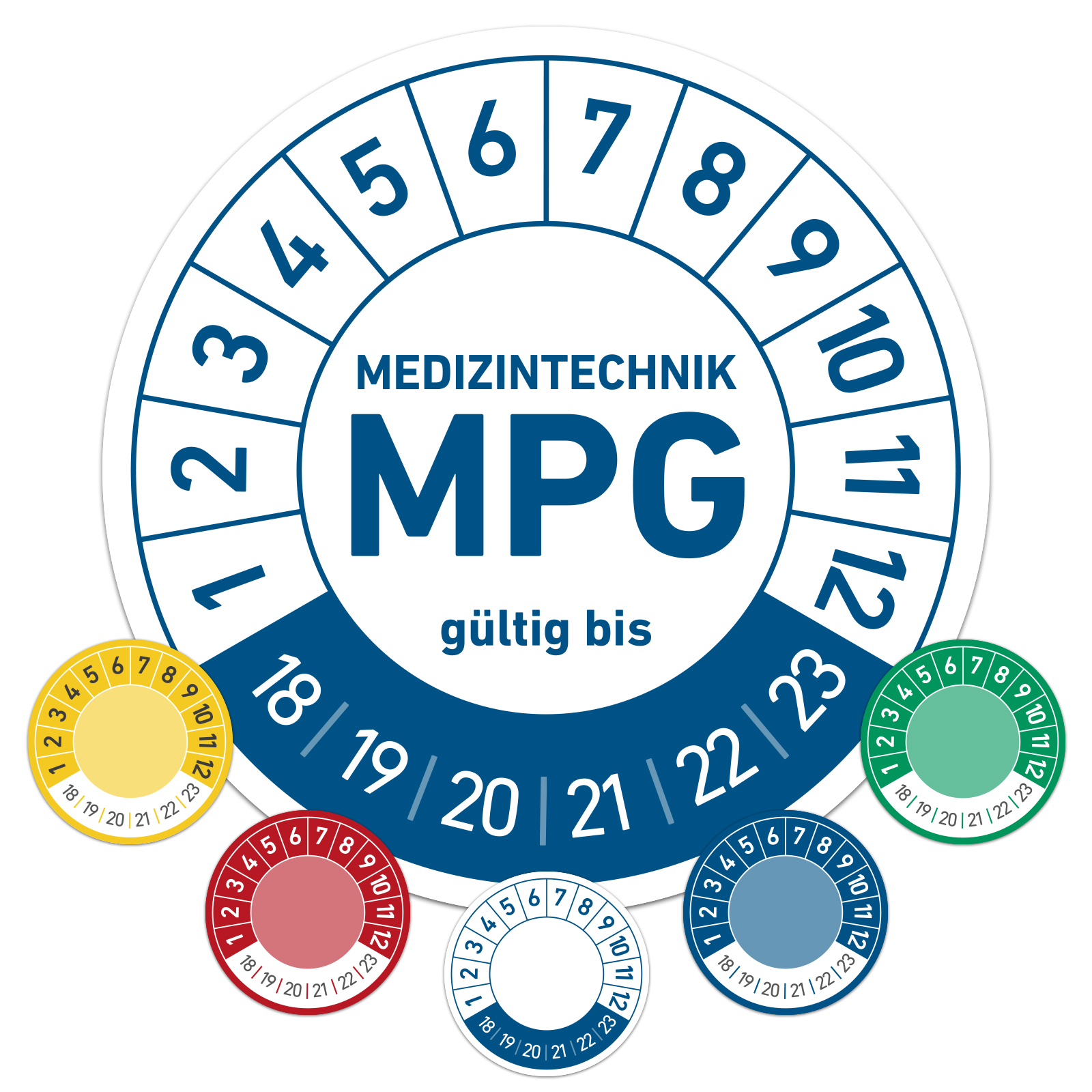 Grundplaketten 20 mm + Prüfplaketten 20mm + Lochzange Set Prüftermin Prüfetikett