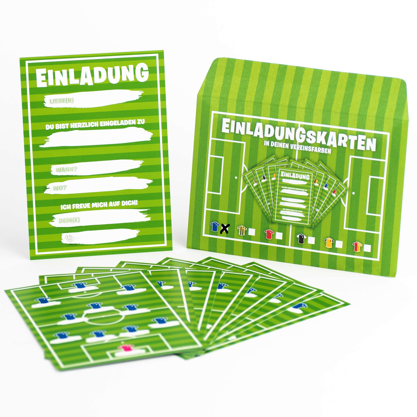 8x Einladungskarten Fußball Kinder Geburtstag Party Spielfeld Soccer Aufstellung