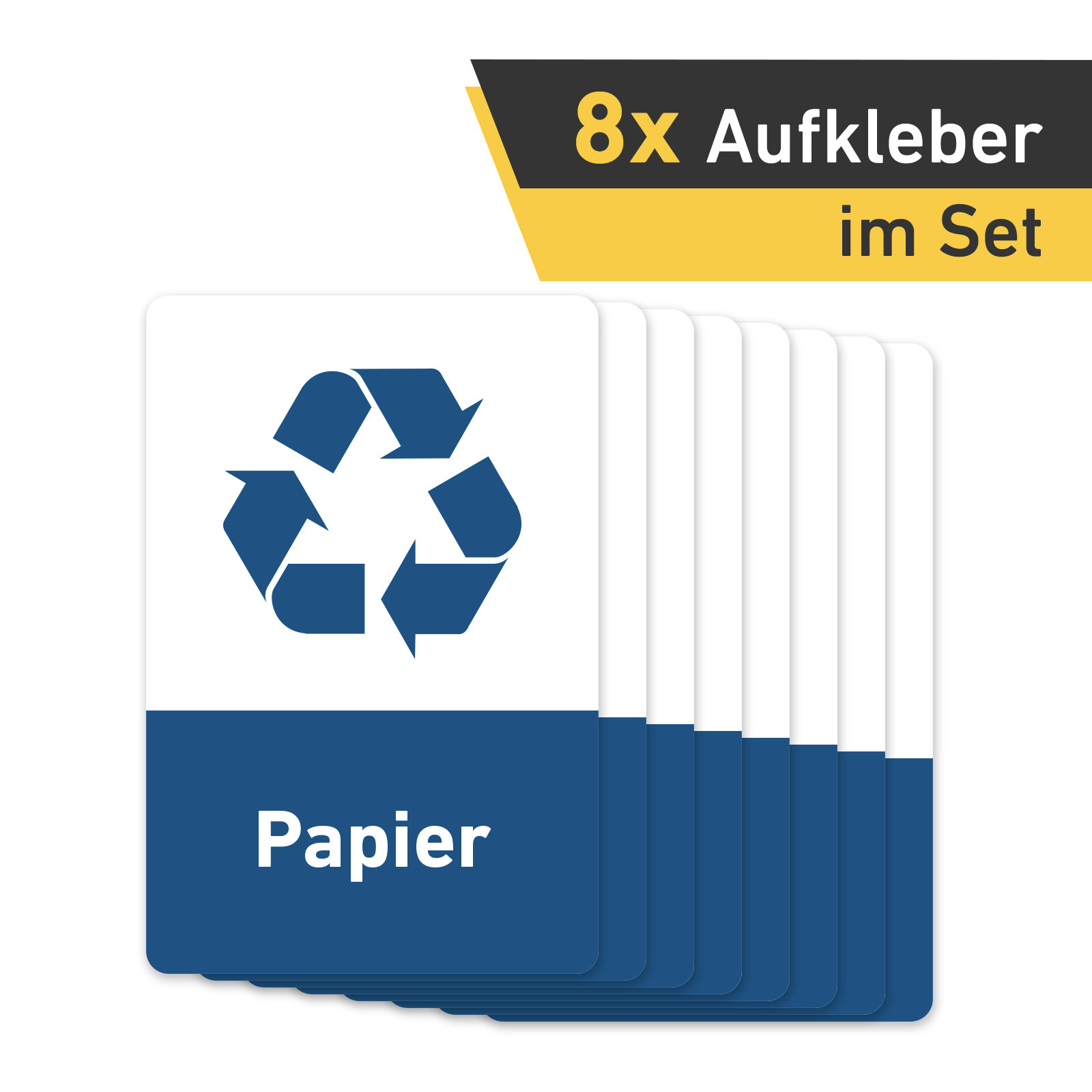 Recycling Aufkleber 8er Set Papier Mülltonnen Mülleimer