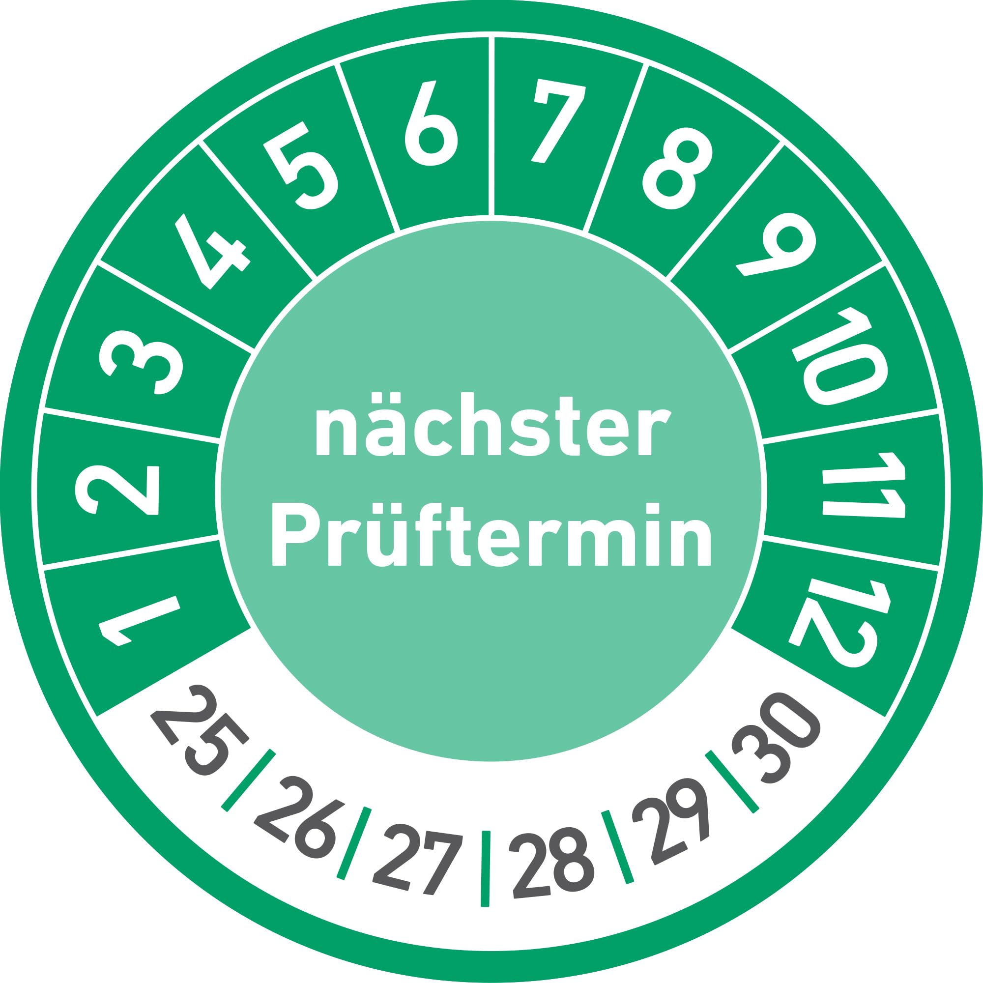 Prüfplaketten 2025–2030 – Nächster Prüftermin, 30mm Ø (gelb) | Prüfetiketten für Wartung & Sicherheit – inkl. 2 Gratis-Lochzangen (3mm Rundloch & Kerbzange)