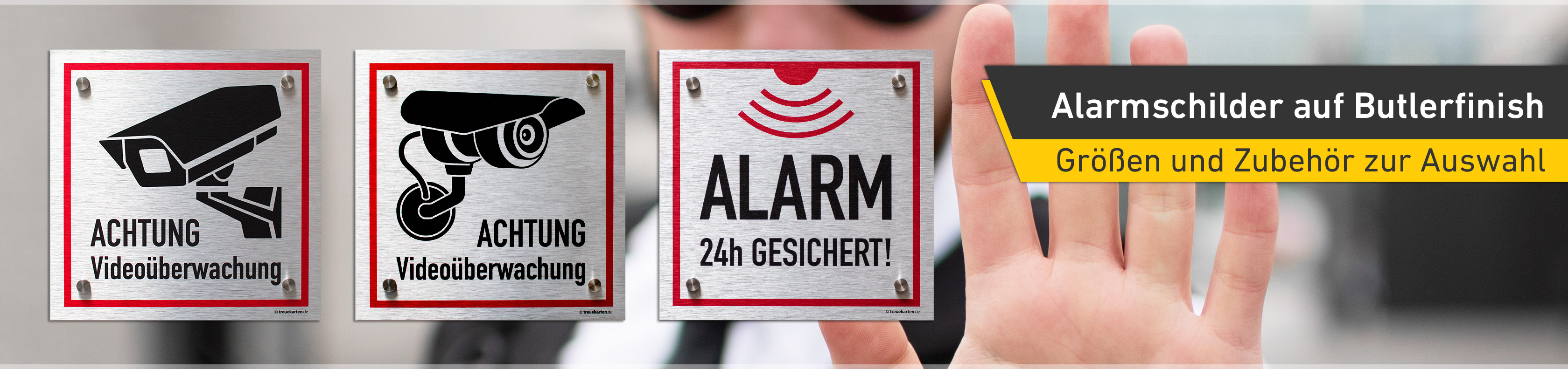 platten aus aluminium mit butlerfinish, motiv kamera überwachung